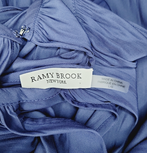 Ramy Brook Anna Dress Navy Blue Large Halter Neckline Smocked Waist Lace Accents - Picture 7 of 9